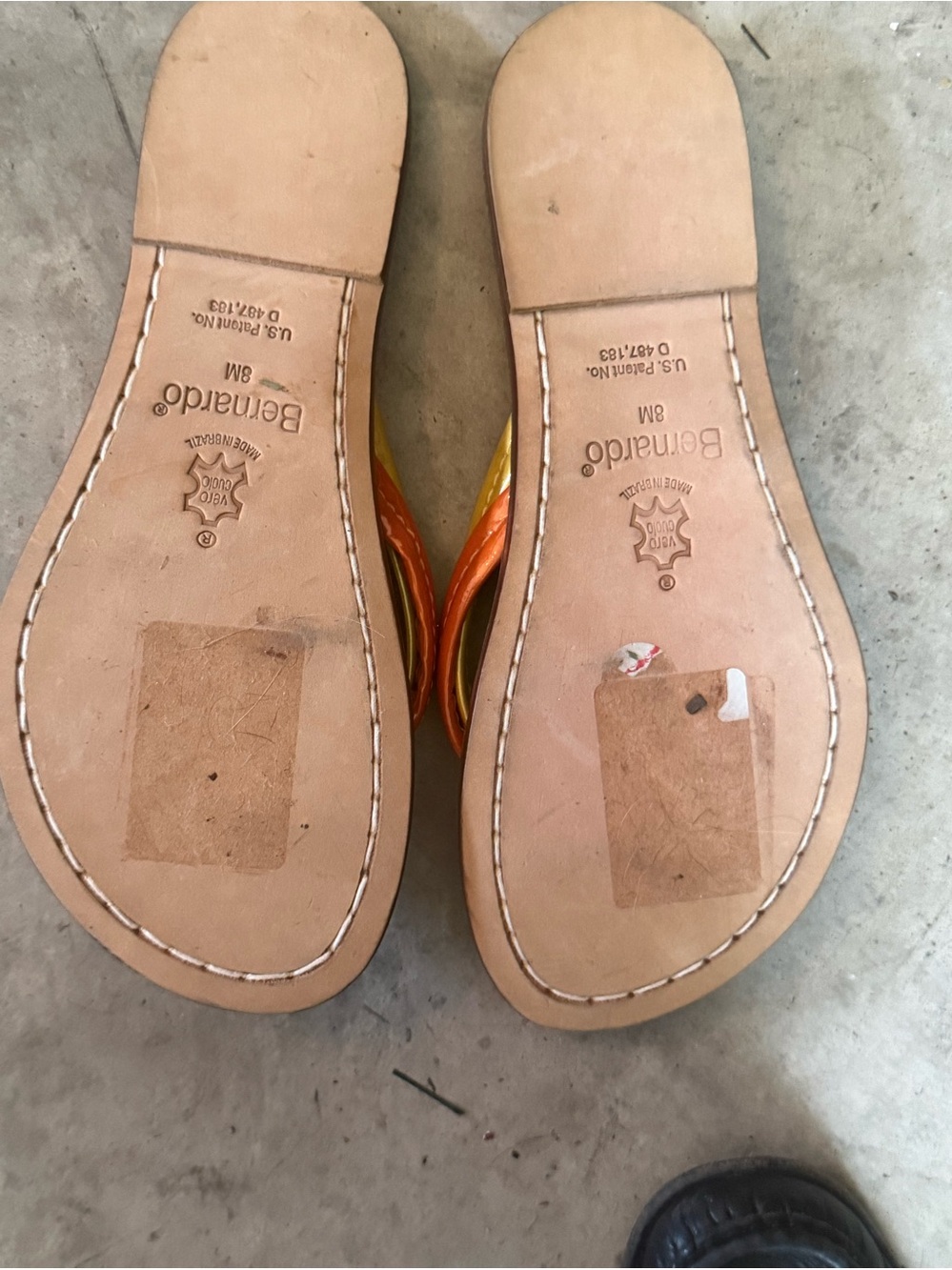 Bernardo Green Flip Flops with Orange & Gold Straps - Picture 7 of 9